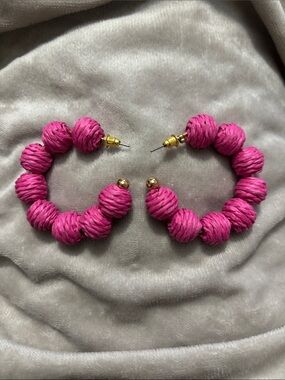 Hot Pink Beaded Hoop Earrings